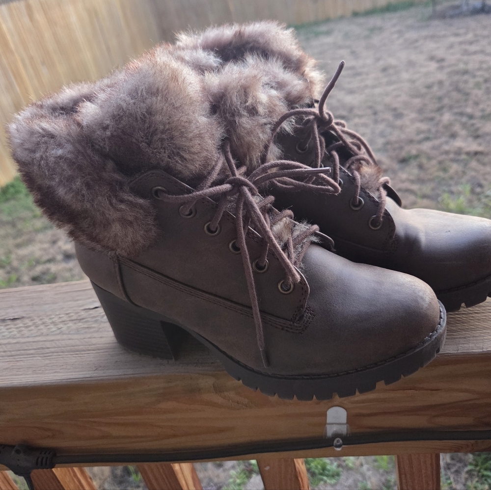 SODA brand Dark Brown Fur-Lined Winter Ankle Boots